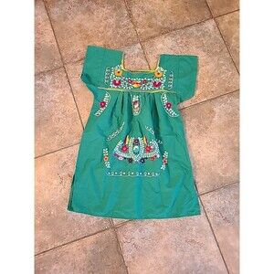 MEXICAN EMBROIDERED Green DRESS WOMAN'S Size XXS CUTE!